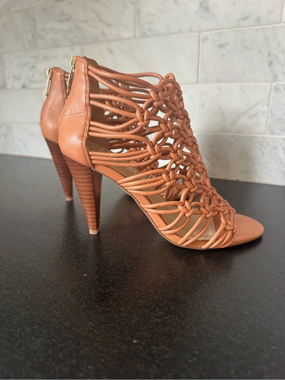 Vince Camuto- Woven Knot High Heel Sandals in Rust Tan - Size 5.5